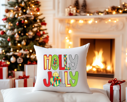 Holly Jolly Christmas Pillow Cover, Christmas Tree Pillow, Kids Christmas Pillow, Brush Strokes Christmas Pillow, Classic Christmas Pillow