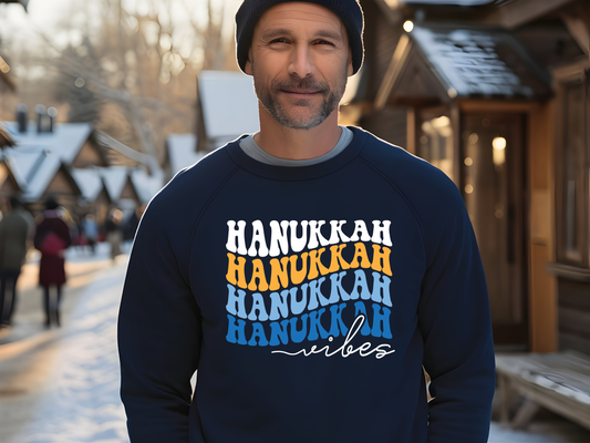 Hanukkah Vibes Sweatshirt, Retro Stacked Happy Hanukkah Shirt