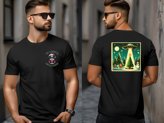 Funny Alien Christmas Shirt, Guys Seasons Greetings T-Shirt, Men's Christmas Tee, Alien Abduction Christmas Tee