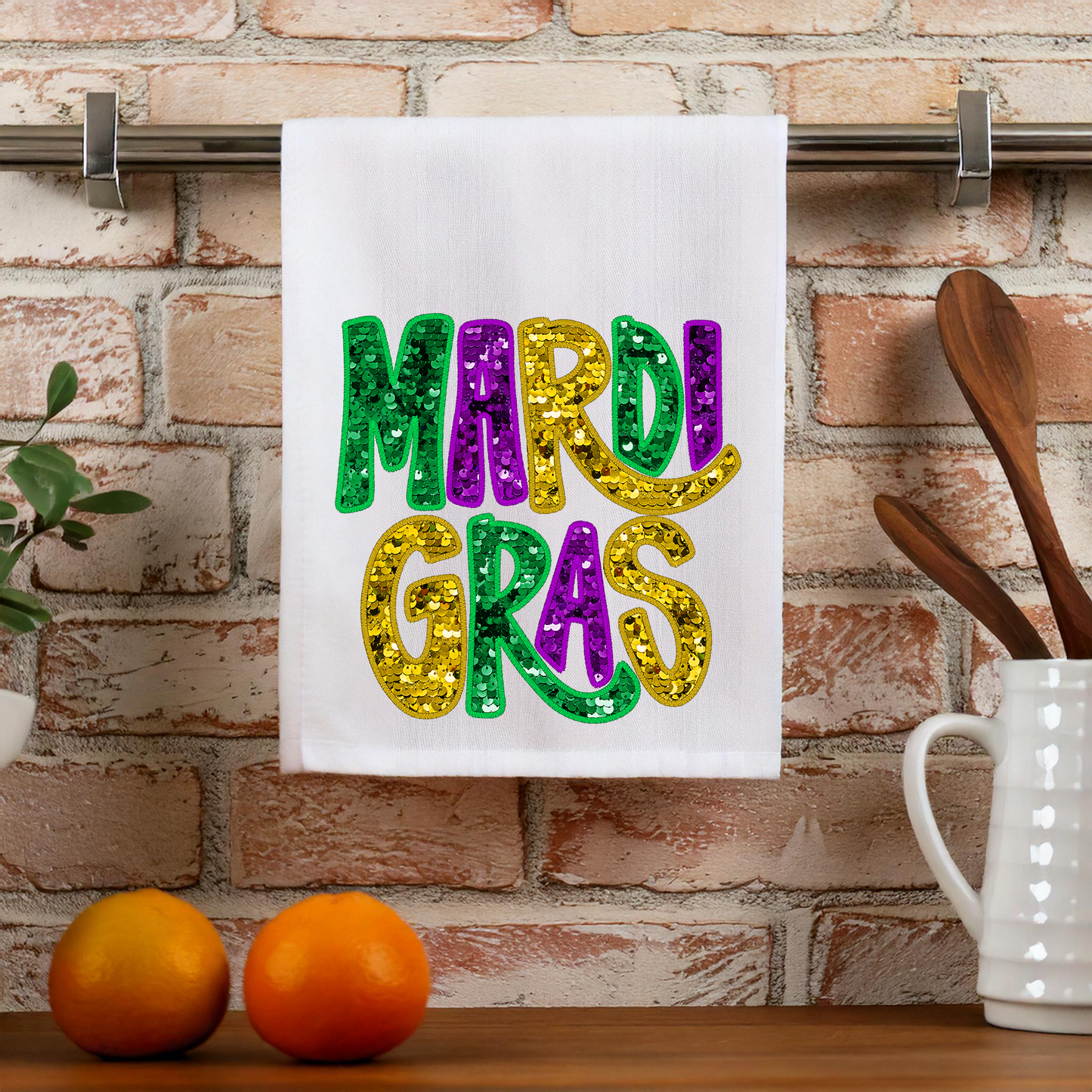 Mardi Gras Sequin Kitchen Tea Towel