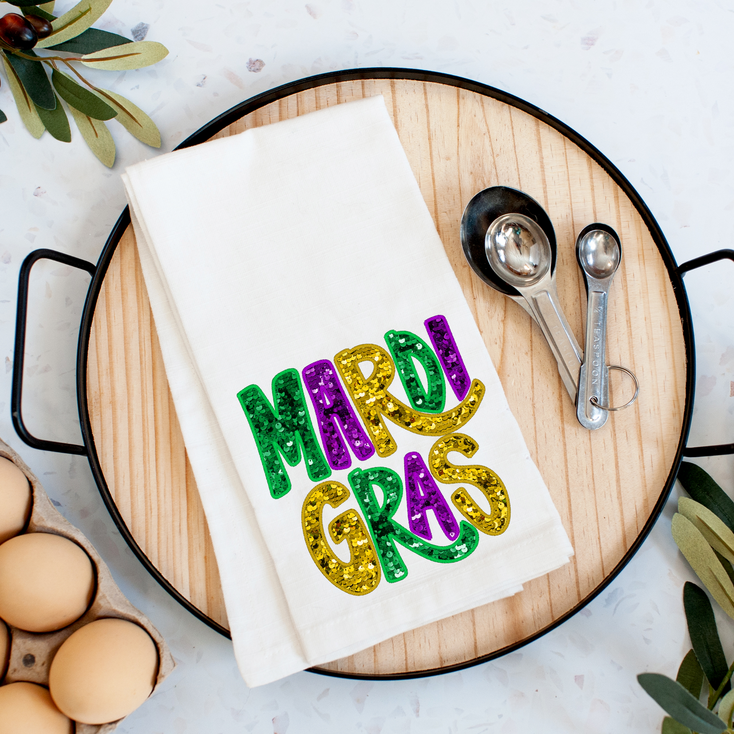 Mardi Gras Sequin Kitchen Tea Towel