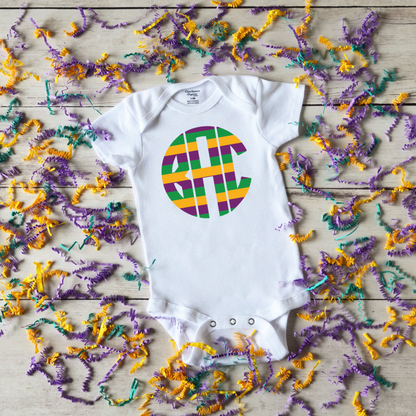 Class Striped Mardi Gras Monogram Onesie