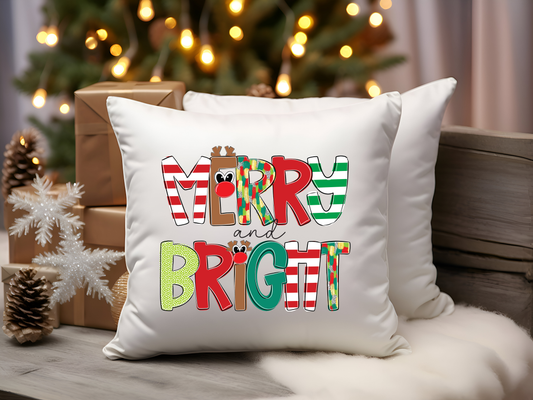 Merry & Bright Christmas Pillow Cover, Christmas Tree Pillow, Kids Christmas Pillow, Brush Stroke Christmas Pillow, Classic Christmas Pillow