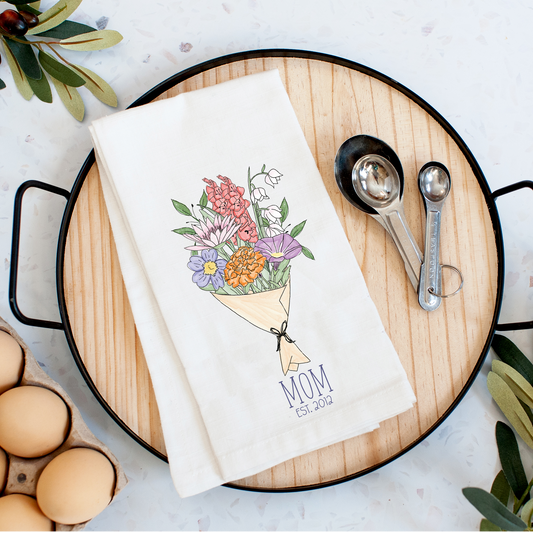 One of a Kind Birth Month Flower Bouquet Tea Towel