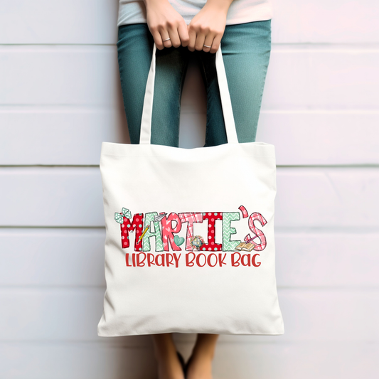 Girls Personalized Library Tote Bag