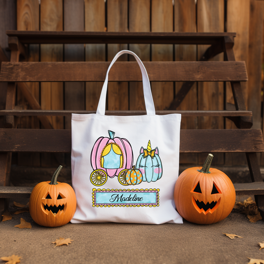 Personalized Pink Princess Pumpkin Halloween Tote Bag