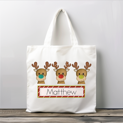 Personalized Boys Reindeer Tote Bag