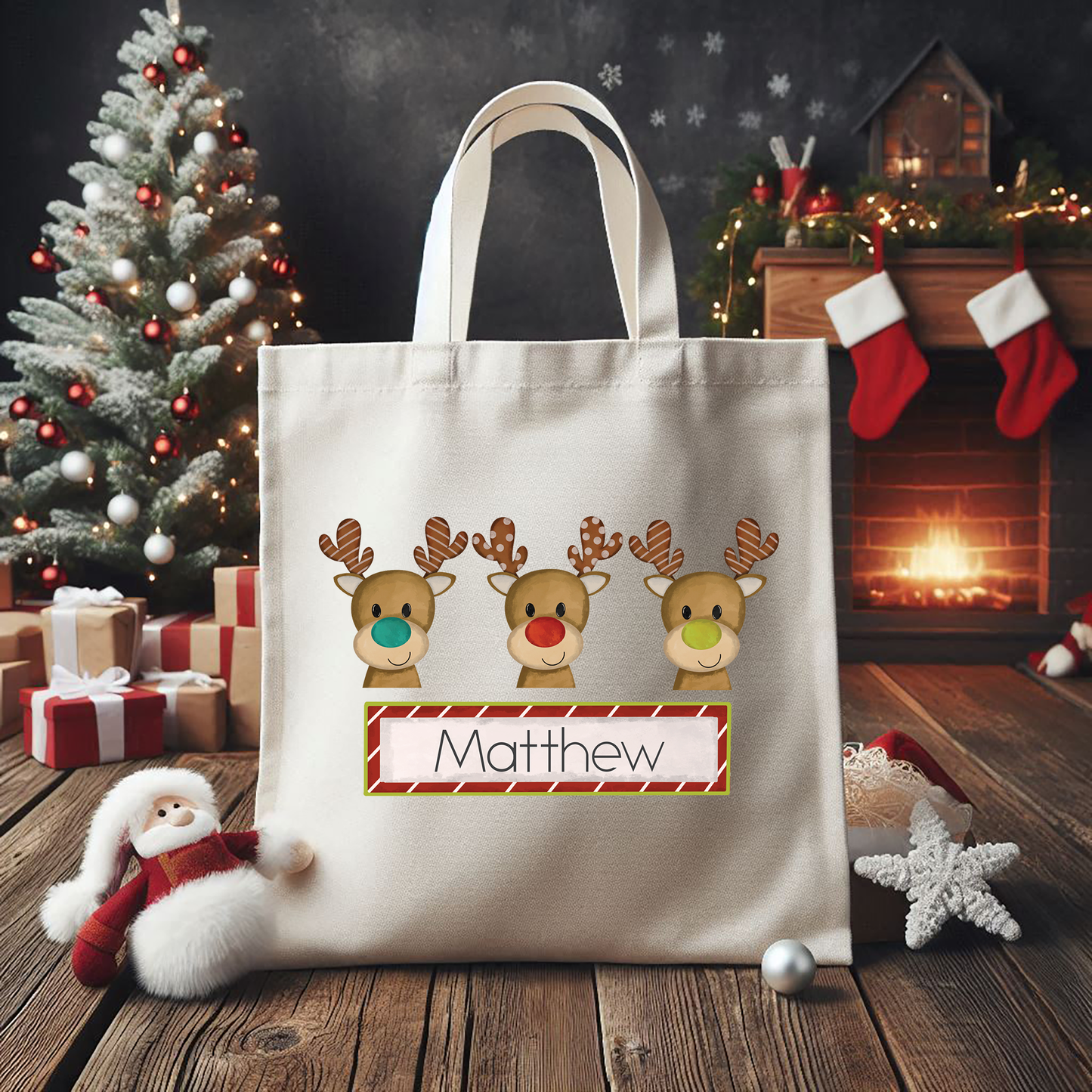 Personalized Boys Reindeer Tote Bag