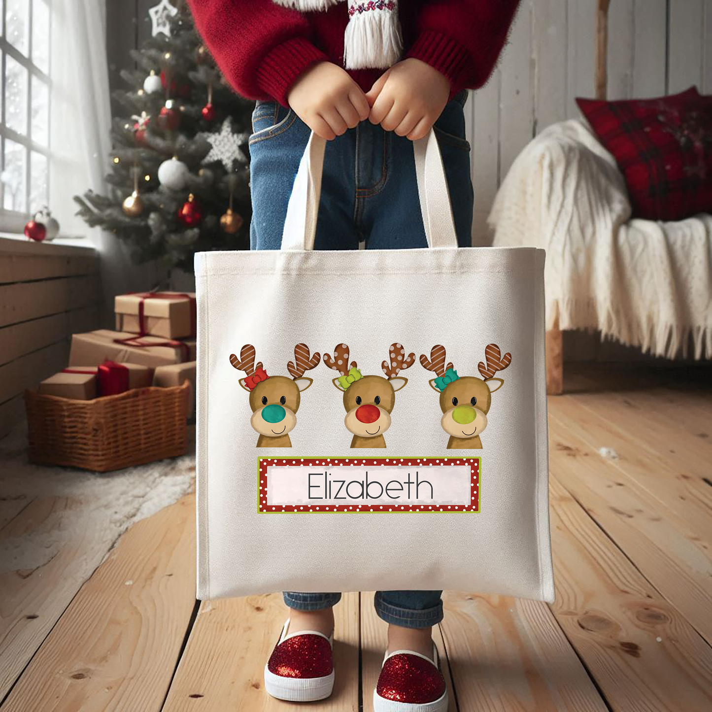 Personalized Boys Reindeer Tote Bag