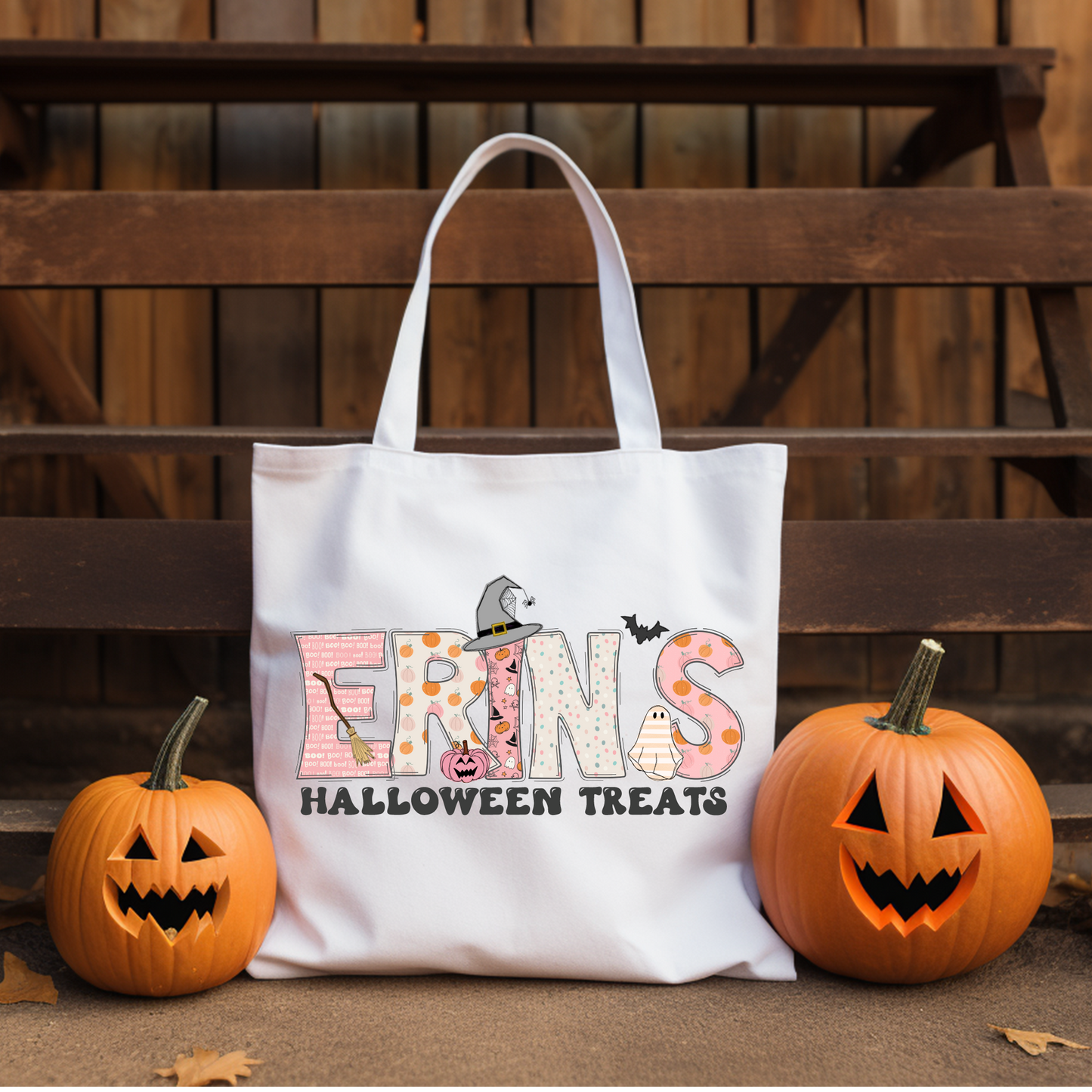 Girls Personalized Halloween Tote Bag