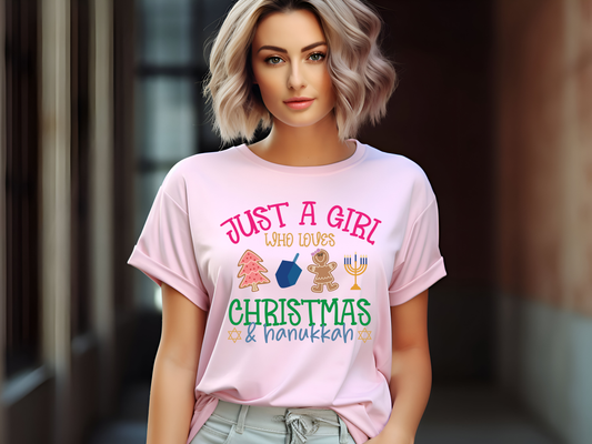 Hanukkah & Christmas Shirt, Just a Girls Who loves Hanukkah and Christmas Tee