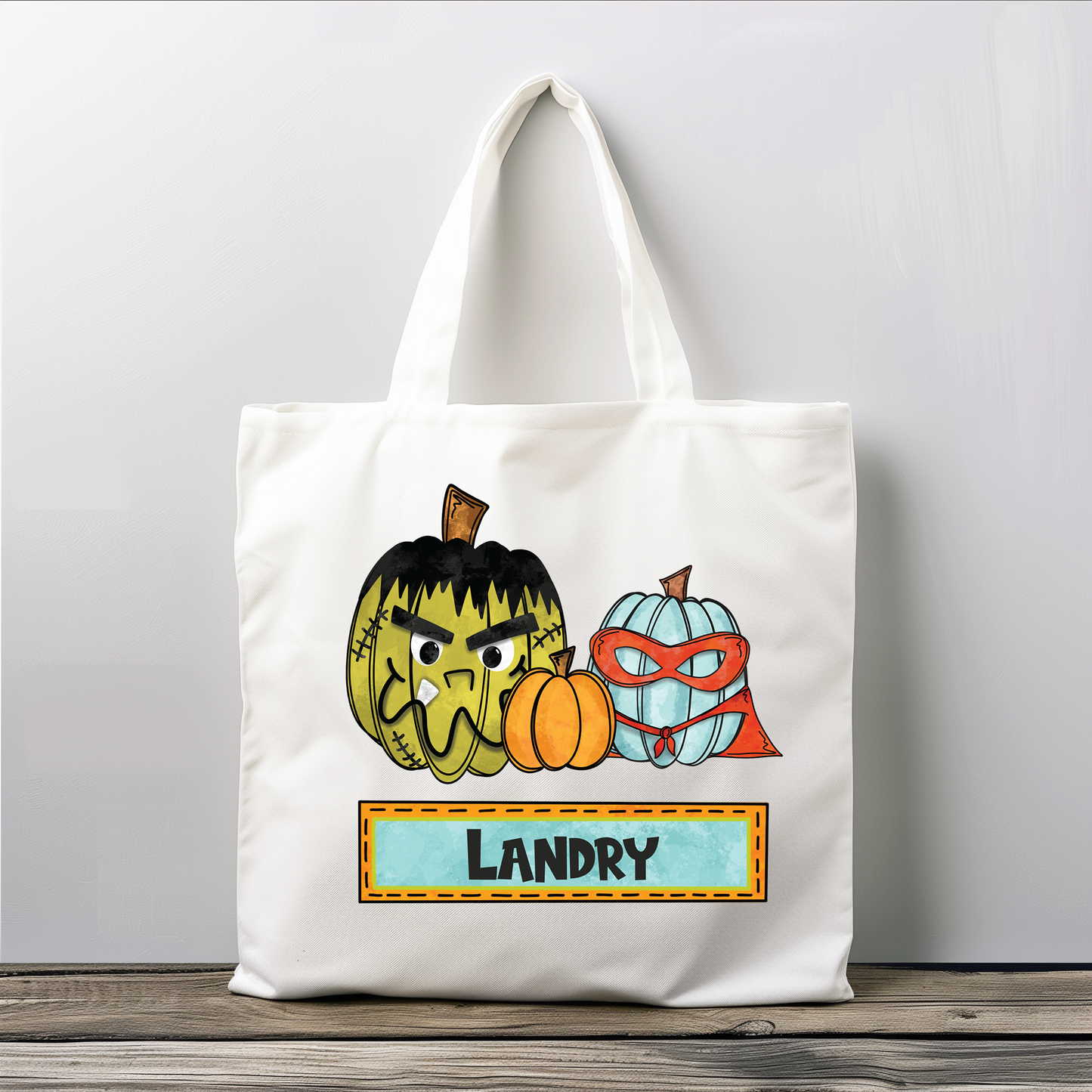 Personalized Superhero Pumpkin Halloween Tote Bag