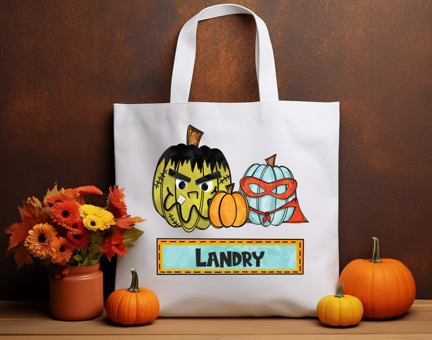 Personalized Superhero Pumpkin Halloween Tote Bag