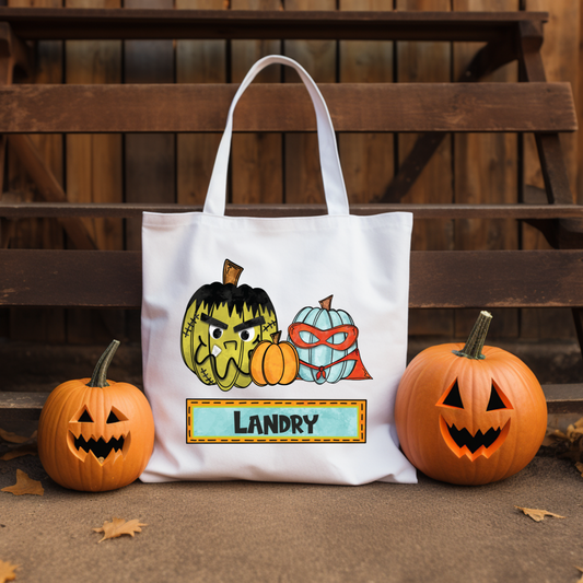 Personalized Superhero Pumpkin Halloween Tote Bag