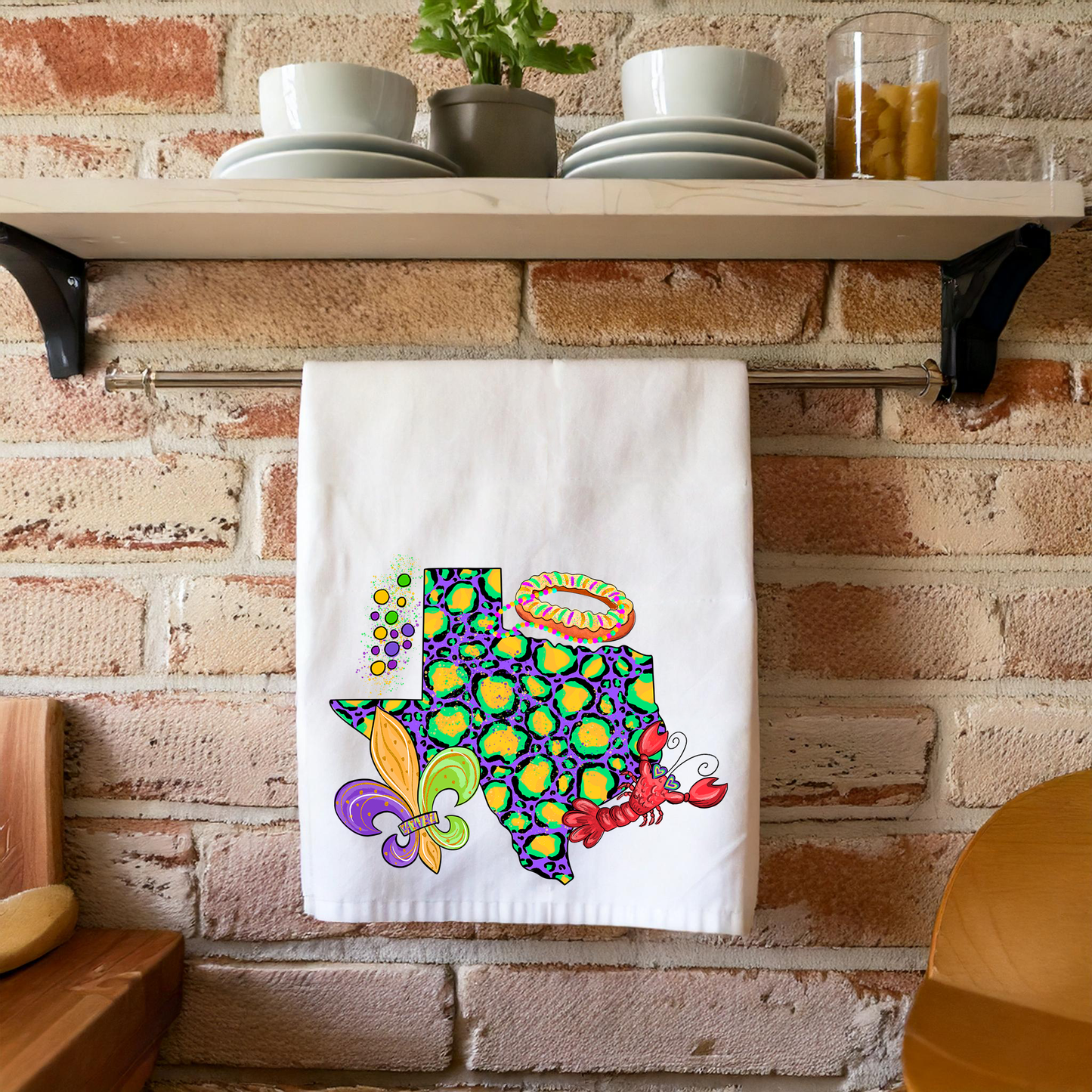 Texas Leopard Mardi Gras Kitchen Towel