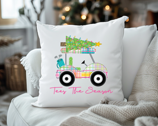 Christmas Golf Decor, Tees the Season, Golf Cart Christmas Tree Pillow, Golf Lover Christmas Gift