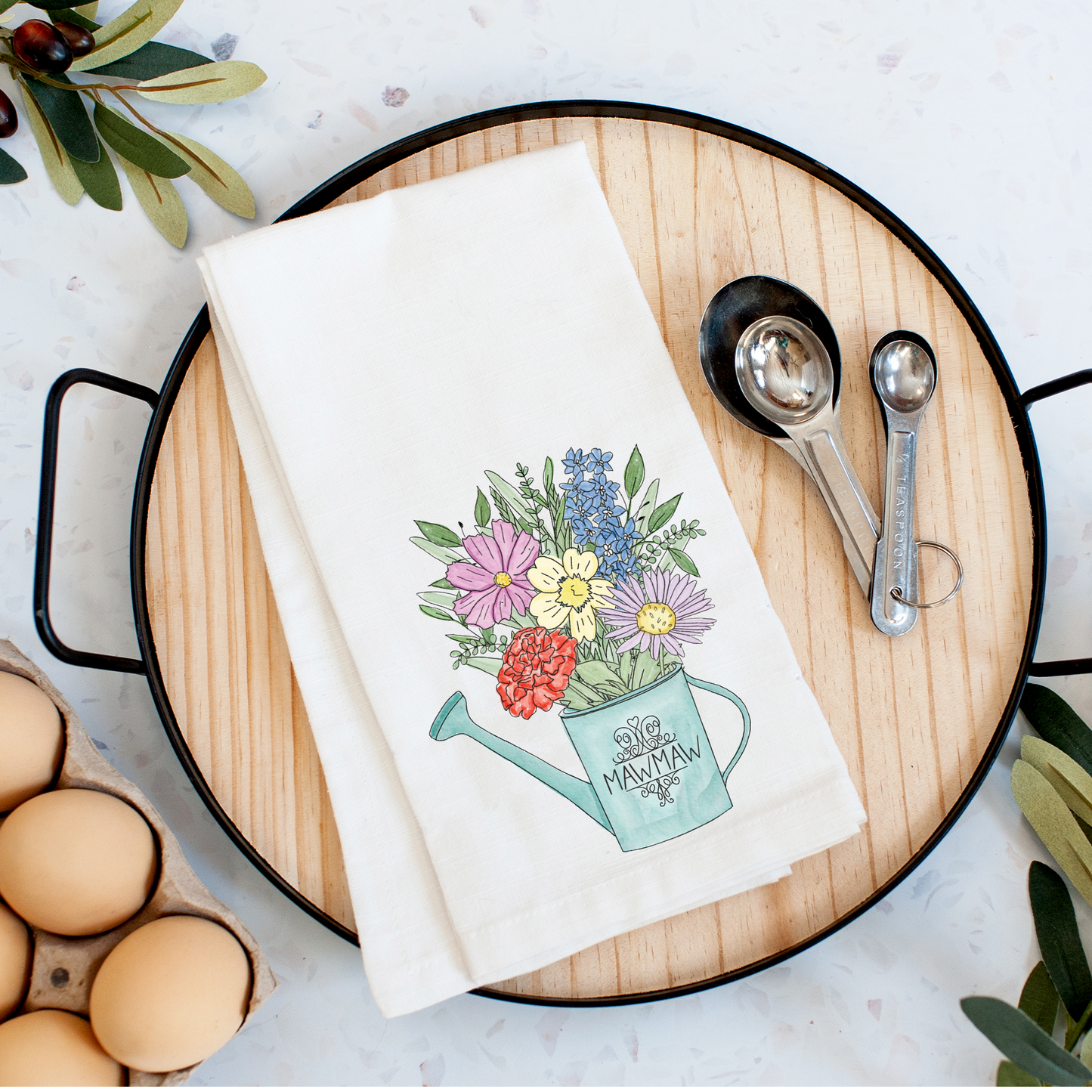 Personalized Birth Month Flower Bouquet Tea Towel