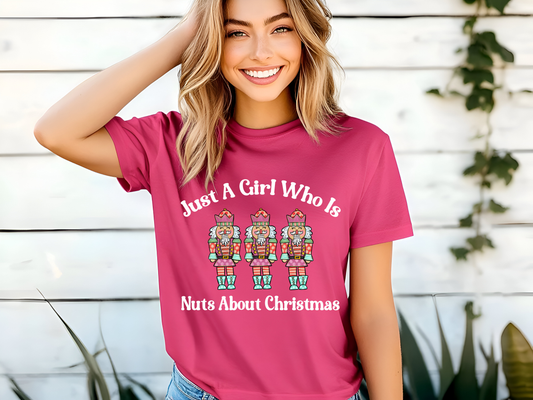 Girls Pink Nutcracker Christmas Shirt, Nuts About Christmas T-shirt, Funny Nutcracker Tee